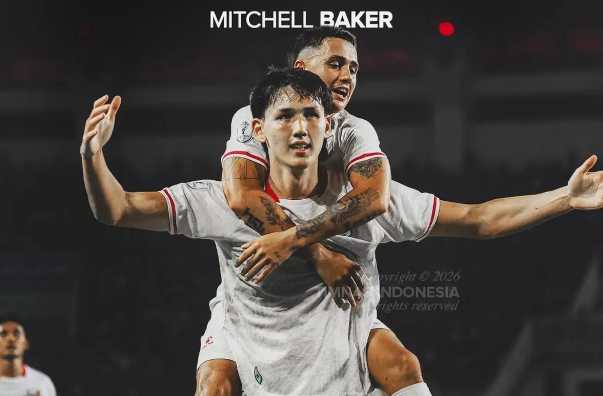 Mitchell Baker melakukan selebrasi usai menciptakan gol ke gawang kamboja. (foto : IG @timnasindonesia)