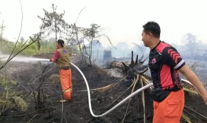 Sebanyak sembilan personel BPBD dan empat personel Damkar, dikerahkan ke lokasi dengan menggunakan kendaraan pemadam. (BEKISARMEDIA.ID/ANGGA)