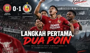 Bertandang ke Stadion H. Dimurthala, Banda Aceh, Minggu malam, 13 September 2026, Semen Padang FC mengalahkan Persiraja Banda Aceh dengan skor 1-0, melalui gol Risman Ariyanto Maring pada menit ke-71. (BEKISARMEDIA.ID/HAIRUDIN)