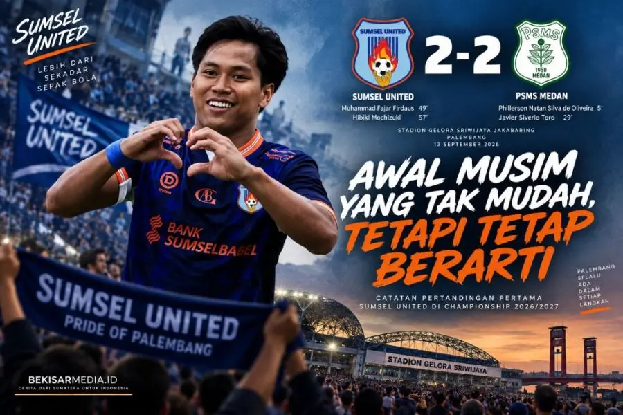 Bermain di Stadion Gelora Sriwijaya Jakabaring, Palembang, Minggu, 13 September 2026, Sumsel United harus puas bermain imbang 2-2 melawan PSMS Medan. (BEKISARMEDIA.ID/HAIRUDIN)