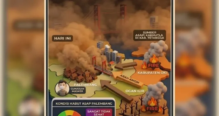 Kabut asap pekat menyelimuti seluruh wilayah Kota Palembang pada Kamis pagi, 1 Oktober 2026. Paparan asap tersebut didorong oleh bencana kebakaran hutan dan lahan (karhutla) yang intensif menerjang wilayah tetangga, Kabupaten Ogan Komering Ilir. (BEKISARMEDIA.ID/HAIRUDIN)