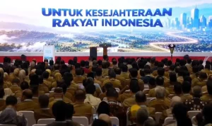 kehadiran Bupati Muba, Toha Tohet, didampingi Sekretaris Daerah Kabupaten Muba, Drs. Syafaruddin, M.Si., serta jajaran terkait, dalam Rapat Koordinasi Nasional (Rakornas) Tim Percepatan Akses Keuangan Daerah (TPAKD) Tahun 2026 di Jakarta, Kamis, 22 Oktober 2026. (BEKISARMEDIA.ID/HAIRUDIN)